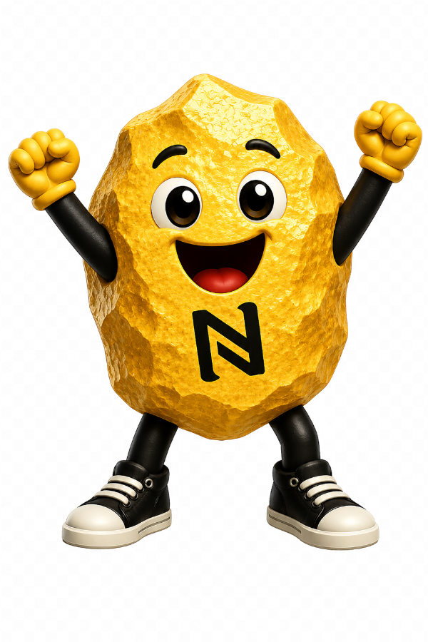 Nuggy, the Nugentive mascot — excited