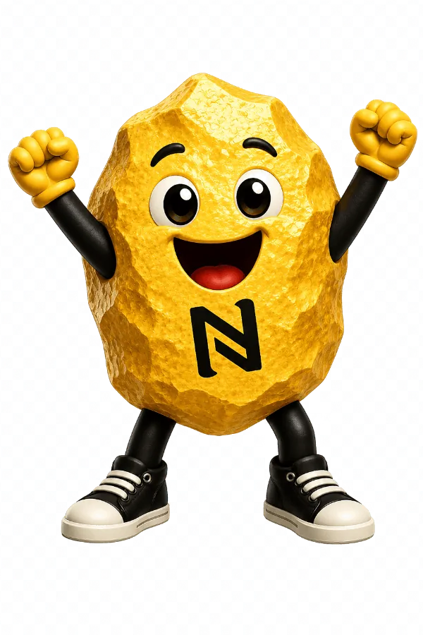 Nuggy, the Nugentive AEO mascot — excited